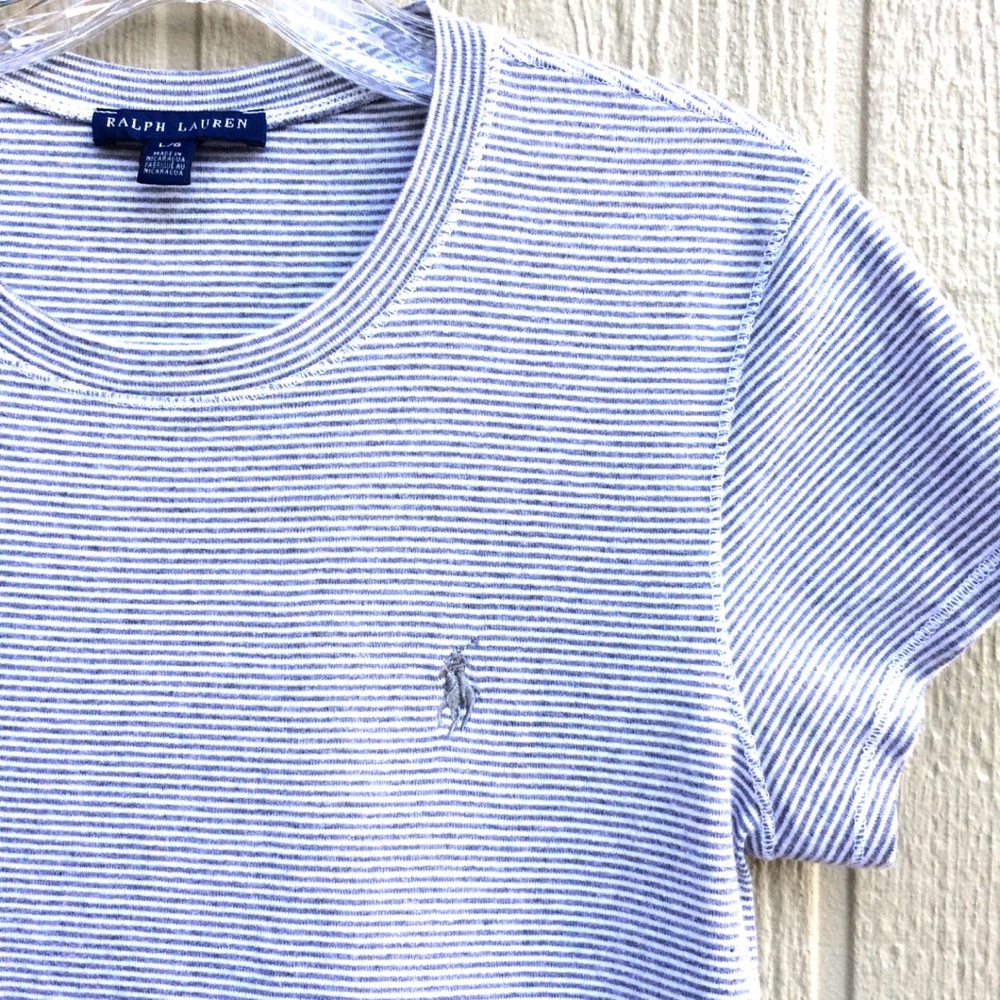 Ralph Lauren fitted striped tee shirt top blouse stretchy crew neck polo white - Picture 5 of 8